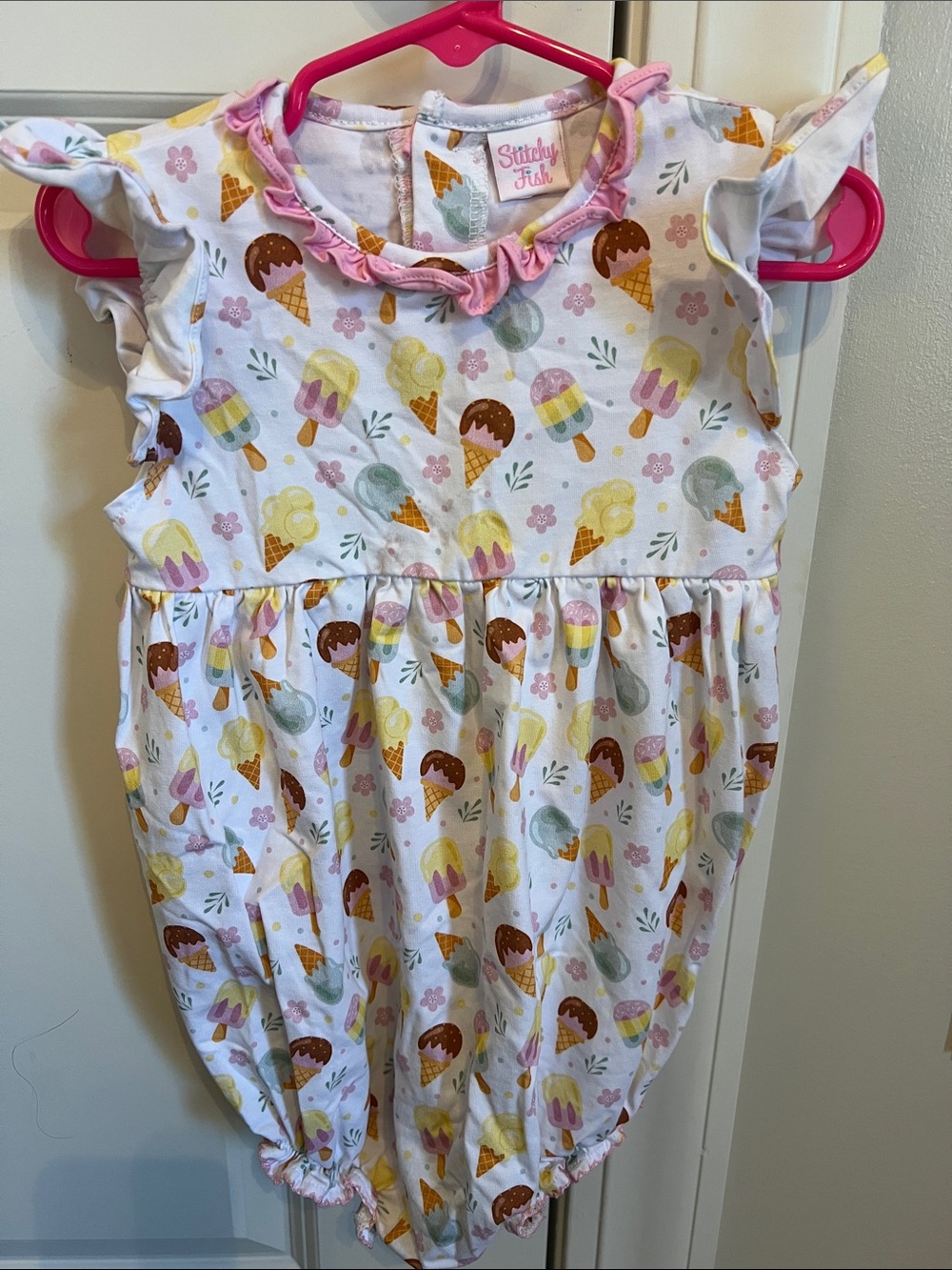 Stitchy Fish Pink Ice Cream Print One-Piece for Kids